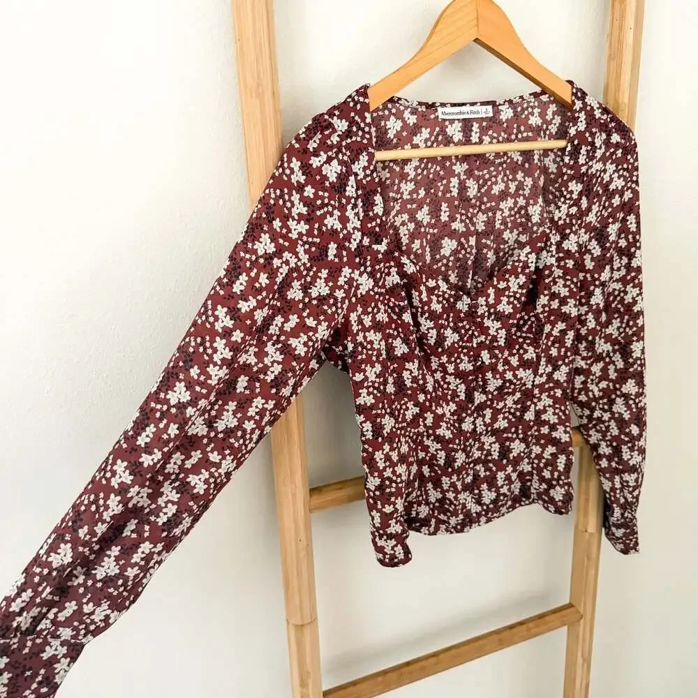 Abercrombie & Fitch Red Floral Sweetheart Corset Blouse Top Size Small